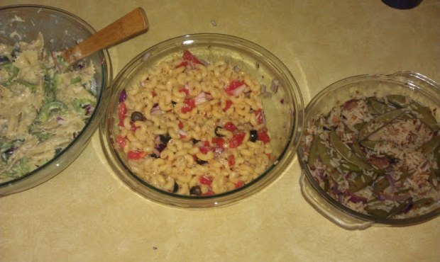 Bow tie pasta salad, Italian pasta salad and stir-fry with snap peas